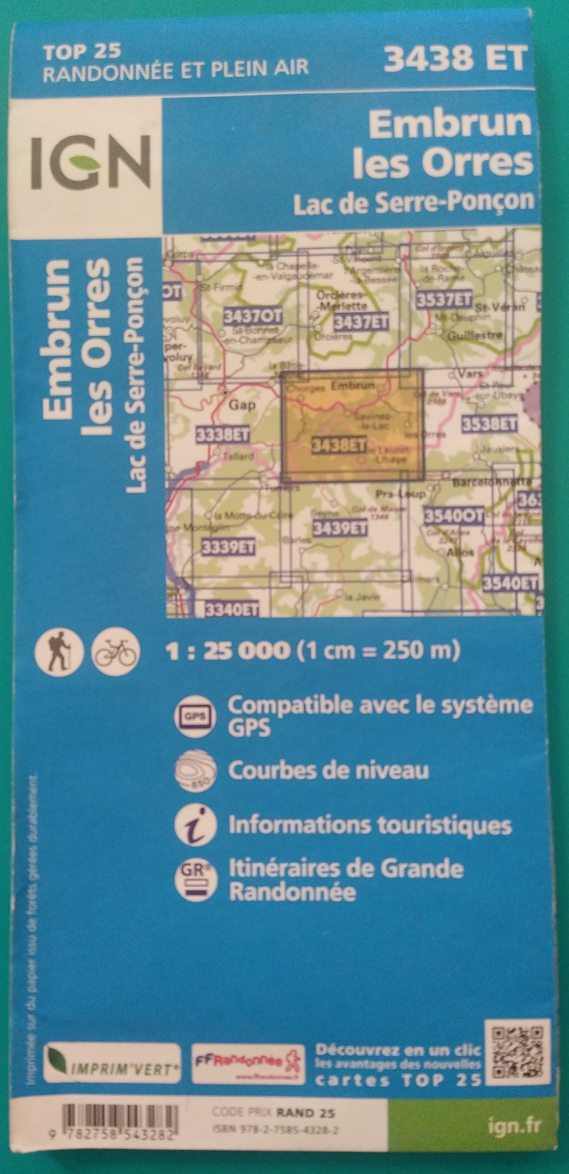 carte IGN 3438 ET - Embrun les Orres - 25000